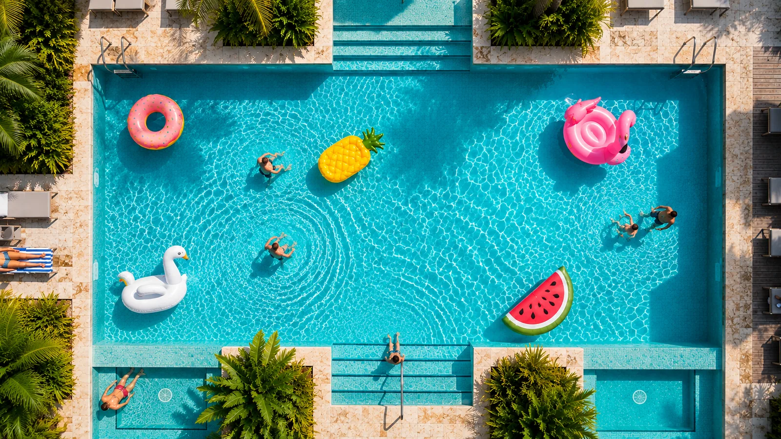 Poolside gathering at the couple's accommodation